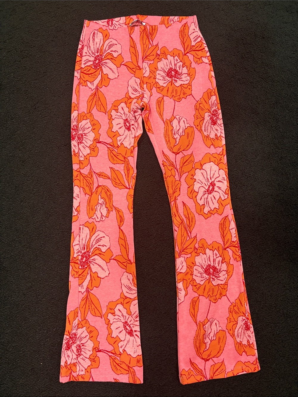 Zara Retro Floral Pink & Orange Flare Knit Pants